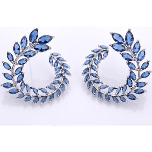 White Gold Color Leaf Cubic Zircon Stud Earrings For Women Jewelry Fashion Femme Accessories