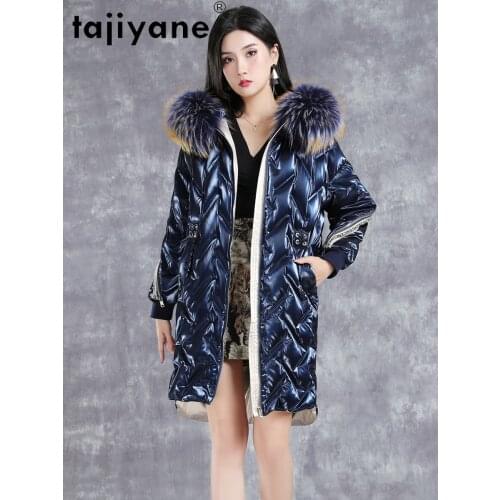 Tajiyane Puffer Jacket Women White Duck Down Coat Woman 100%Raccoon Fur Collar Hooded Parkas Female Long Coats Ropa Mujer TN1298