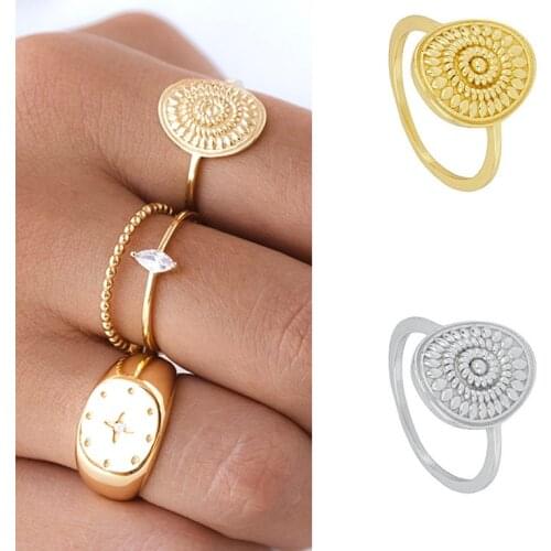 24k Gold-Plated Silver Bohemian Sunflower Rings for Women Vintage Simple Design Metal Ring Rock Party Jewelry Accessories Gift
