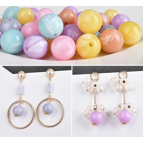 100pcs 12mm 14mm 16mm Round Resin Beads DIY Jewelry Findings Loose Jewelry Spacer Beads Fit Fashion Earring necklace Bracelet
