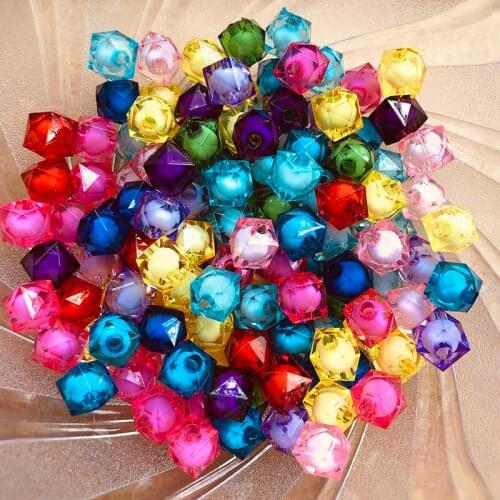 100pcs/bag 10mm Transparent Square Acrylic Faceted "Bead In A Round Bead" Beads Jewellery Craft DIY Accessories