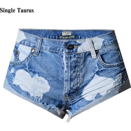 2021 Summer Top Waist Jeans Shorts Women Heart-shaped Printing Blue Cross-jeans Shorts Femme Tassel Vintage Denim Short Feminino