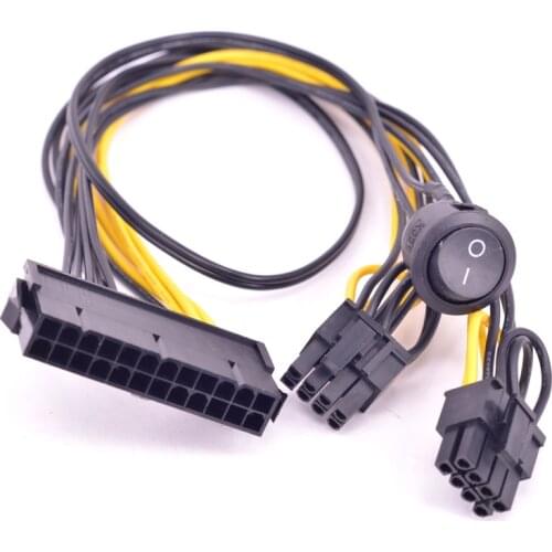 24 Pin to Dual 6+2 Pin 8 Pin with On Off Switch cable ATX 24Pin Female to PCIe Graphics Card 6Pin 8pin Power Supply Cable