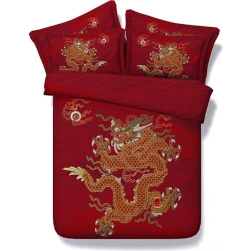 4/6pc tribal sheets set Chinese traditional Dragon bedding red woman and wolf duvet cover set Single Super King bed linen
