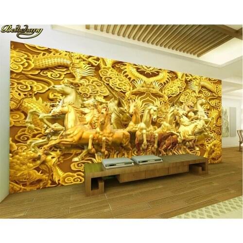 Beibehang Custom photo wallpaper mural dragon horse spirit gold dragon eight horse gold horse 3D TV background wall