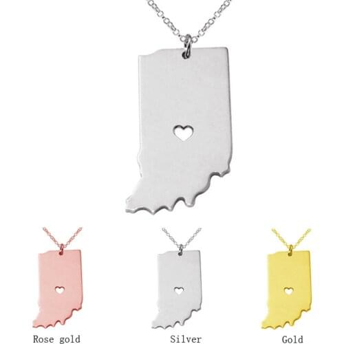 Unite States America Indiana State Map Necklaces Gold Silver Color Pendant Chain Necklaces For Women Men