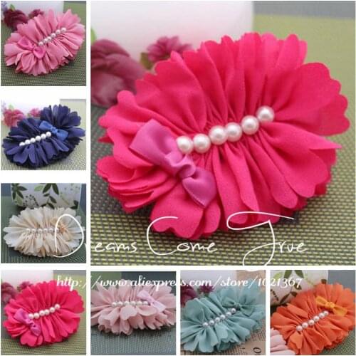 20pcs/lot 7Colors Newborn Hair Flowers With Pearl Button For Children Accessories Chic Artificial Fabric Flowers For Headbands