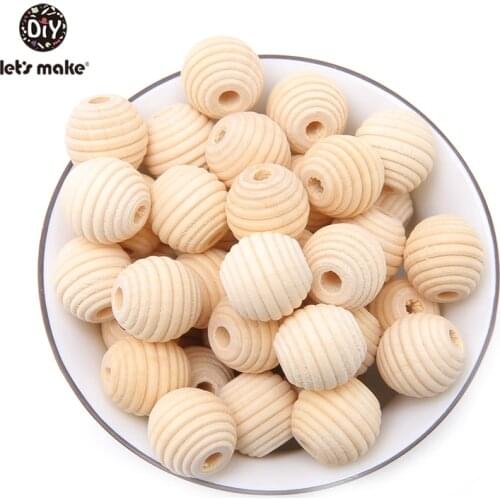 Lets Make Round Beehive Wood Bead 100 Pcs 18mm No Varnish DIY Beads Baby Teether Wooden Teething Beads