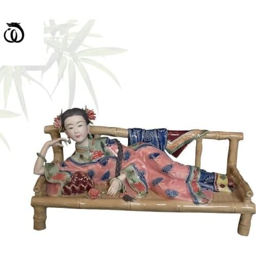 WU CHEN LONG Chinese Classical Pottery Beauty Lady Art Sculpture Beautiful Women Figure Statue Ceramic Craft Home Decor R6131