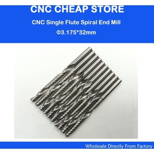 10pcs x 3.175mm CEL 32mm edge length Single flute blade screw milling cutter CNC tool engraving bits