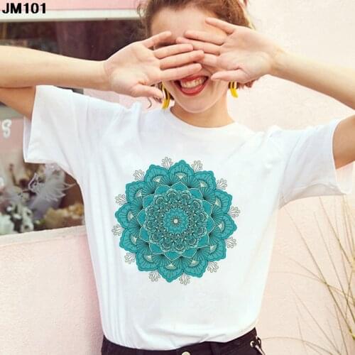 2021 New Harajuku T Shirt Women Casual Fashion Short Sleeve Elastic T-shirt Beautiful Mandala Print Aesthetics Tshirt White Tops