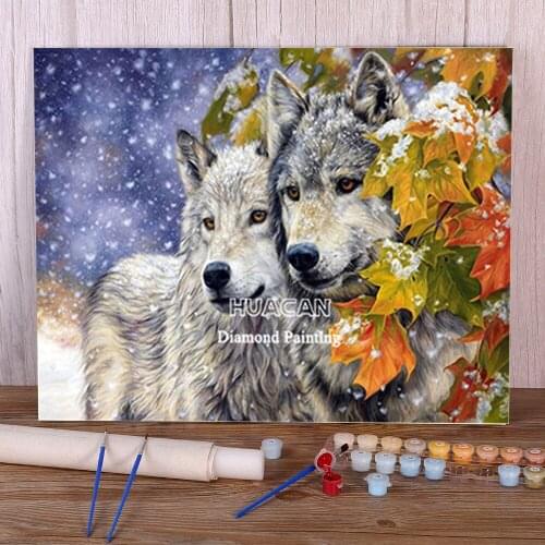 Wolf Snow Animal Painting By Numbers Set Acrylic Paints 40*50 Boards By Numbers New Design For Kids Wholesale Handicraft Art