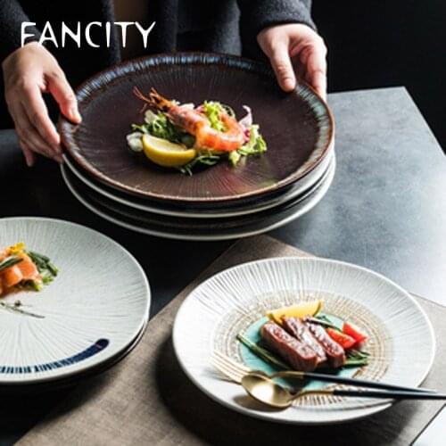 FANCITY Japanese-style ceramic dish plate wholesale, creative restaurant steak plate, western food plate, breakfast plate, house