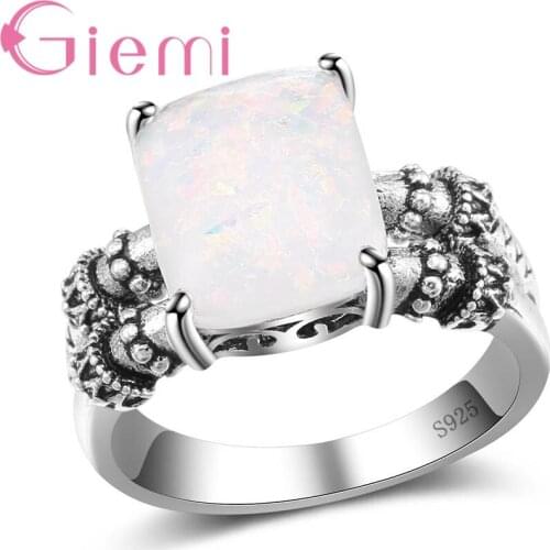 Solid 925 Sterling Silver Jewelry Classic Square Cut Women Vintage Rings for Party Gifts Chic Fire Opal Retro Anillos
