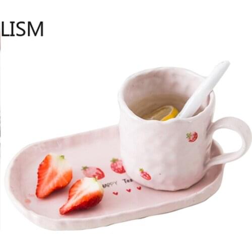 Creative Strawberry Coffee Mugs Handmade Japanese Cartoon Tableware Cup Set Fruit Cute Mug Tea Milk Breakfast Coffee Cup Travel