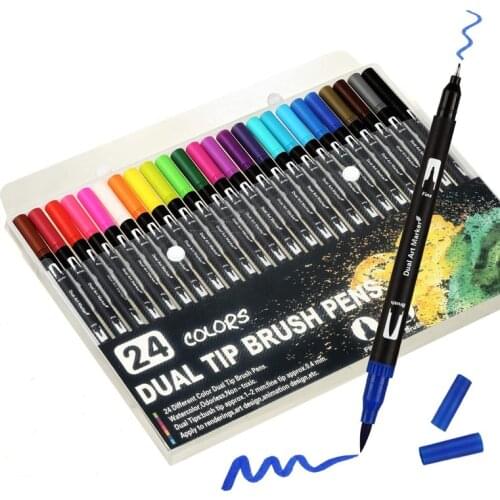 FineLiner Dual Tip Brush Art Markers Pen 12/36/48/72/Colors Watercolor Pens For Drawing Painting Callig24raphy Art Supplies
