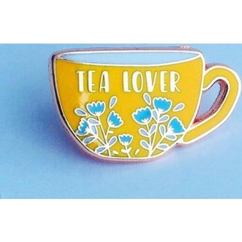 Tea Lovers Club Teacup Brooch Pins Enamel Metal Badges Lapel Pin Brooches Jackets Jeans Fashion Jewelry Accessories