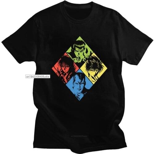 Manga Yu Yu Hakusho T Shirt Men Short Sleeves Cotton Yusuke Kurama Tshirt Youko Kurama Tee Anime Kazuma Kuwabara Hiei Tshirt