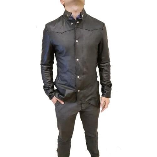 CREAZIONIINPELLE Mens Genuine Leather Trenchcoat Matrix Gothic Long Coat Jacket Made In Italy upto Chest Size 69 inches