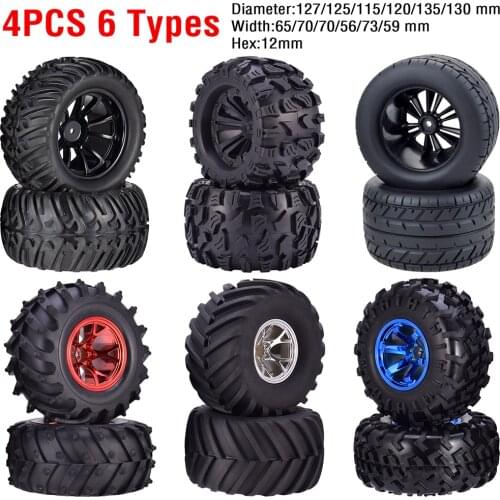 4PCS 12mm Hub Wheels Tires Set 1:10 Off Road RC Car Monster Truck Tyre Foam Inserts