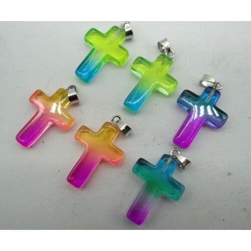 Natural stone Turquoises Quartz Crystal Titanium Crystal Cross pendant for diy Jewelry making necklace Accessories12PCS A14