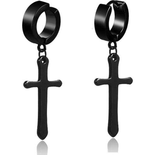 2020 New Cross Dangle Earrings Men Without Piercing Punk Stainless Steel Drop Brincos Accessories DropShipping