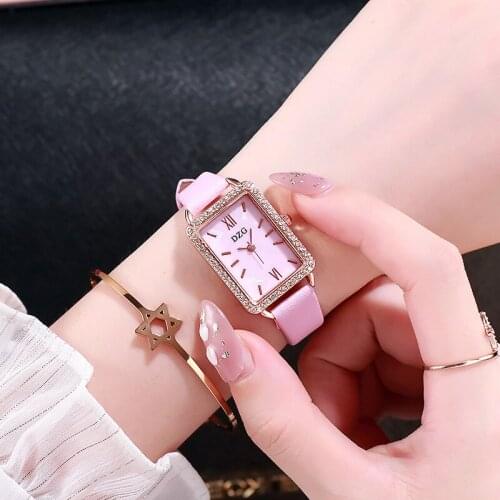 The new DZG belt ladies watch rhinestone small square watch Korean version of the same style trendy female quartz watch