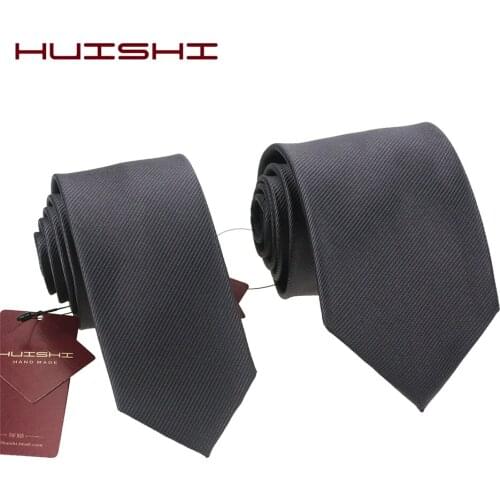 HUISHI New Fashion Designer Formal Dark Grey Mens Neck Ties Solid Waterproof Tie For Mens Business Wedding Party Cravat