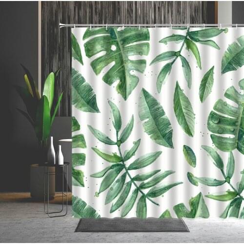 Tropical Rainforest Plant Palm Leaf Monstera Cactus Shower Curtain Bathroom Curtain Waterproof Polyester Fabric Multiple Size