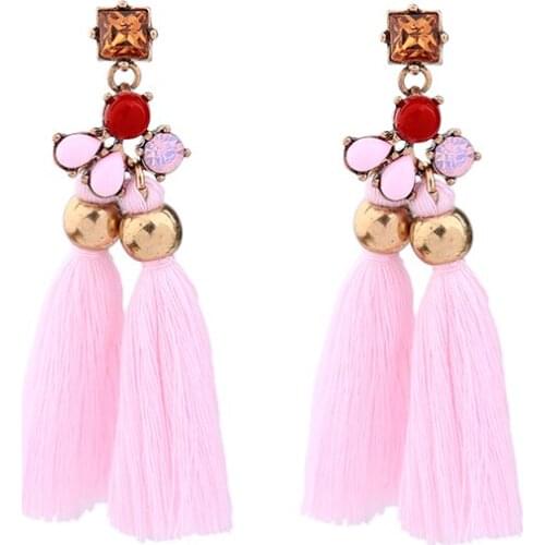 Pink Resin Acrylic Tassel Fringe Earrings 2017 Ethnic Female Online Shopping India Drop Earrings Jewelry