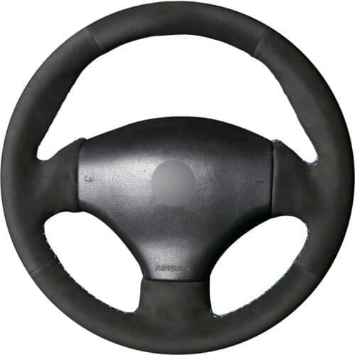 Hand-stitched Black Suede Car Steering Wheel Cover for Peugeot 206 1998-2005 206 SW 2003-2005 206 CC 2004 2005