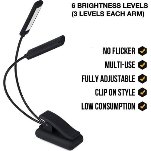 Music Stand Light Clip On Eye Protection LED Table Lamp - No Flicker Fully Adjustable 6 Levels of Brightness - Book Reading