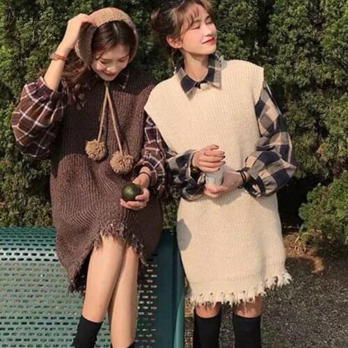 Sweaters Vest Womens Tassel Long Oversize Sweet O-neck Students Fashion Casual Korean Style Loose Leisure Autumn Winter Cloth