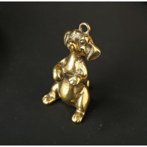 Vintage solid Brass cute dog craft DIY Pendant ornament Miniature Fitting Keychain ring Pendant Accessories a1583
