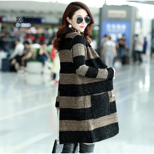 Womens new wave large size loose Korean version of the wild Female sweater cardigan womens jacket long sweater
