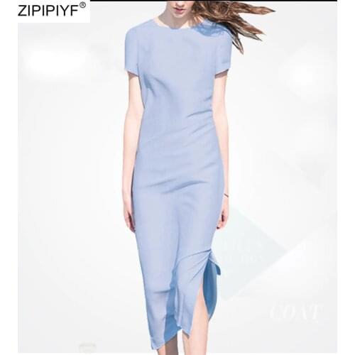 High Street Slim Summer Fashion Dress Women O-Neck Short Sleeve Split Dresses Vestidos Mujer Casual Female Malf-length 2020 New