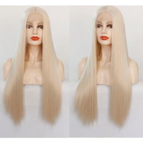 0809#Long Silky Straight Synthetic Lace Front Wigs Light Brown White Blonde Heat Resistant Fiber Hair for White Women Party Wig