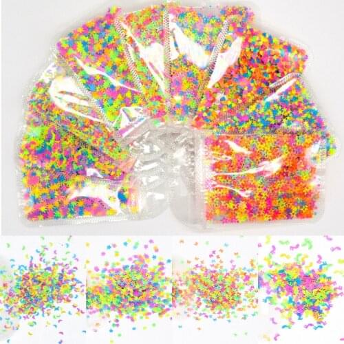 1Bag Neon Nail Glitter Slices Flakes 3D Fluorescence Love Butterfly Sequins Decoration Design Sticker Nail Art DIY Accessories