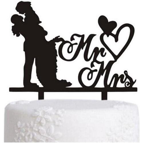 100pcs/lot Creative Mr and Mrs in a hug with love design wedding cake inserted card Wedding Cake Topper Party Cake Decorations