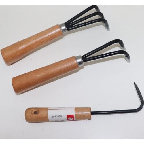 3pcs Garden Tools Bonsai rake hook wooden handle carbon steel hook 1 claw 2 claws 3 claws rake robust very firm and durable