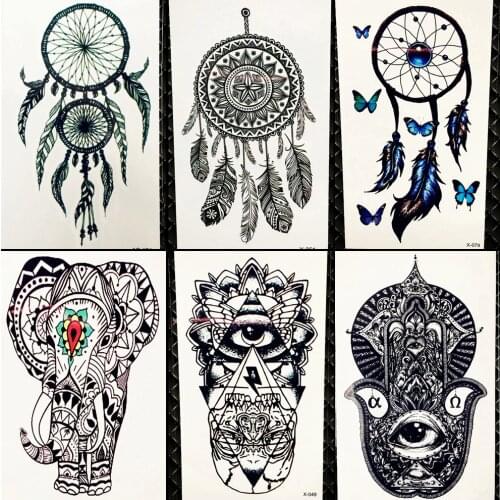 3D Dreamcatcher Tattoo Stickers Tribal Ganesha Women Arm Makeup Temporary Tattoo Black Dream Catcher Girls Neck Tattoo Henna