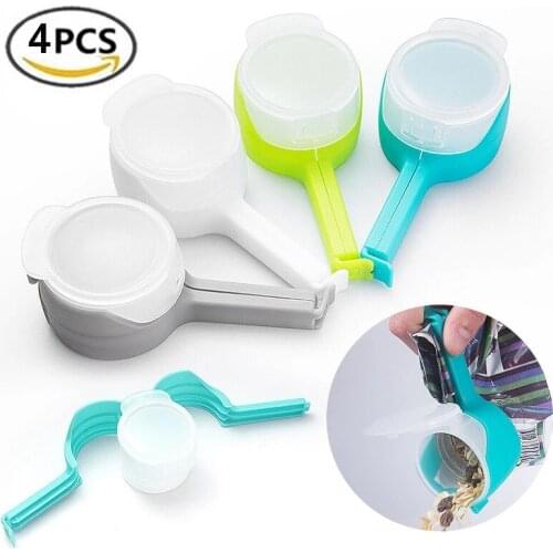 4PCS/Lot Food Storage Sealing Clips With Pour Spouts Kitchen Chip Bag Clip Plastic Cap Sealer Clip Kitchen Food Organization