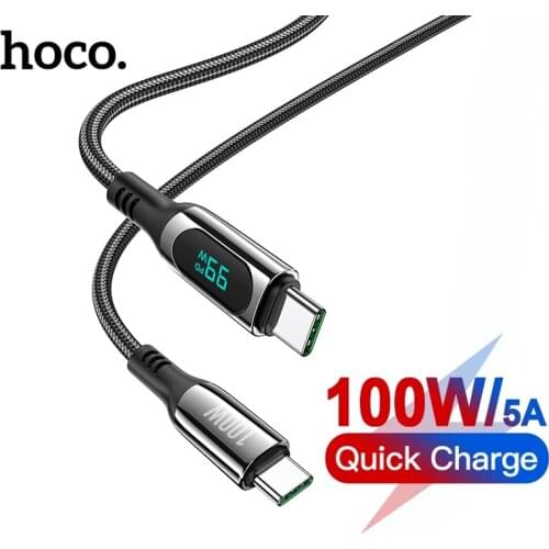 Hoco 100W USB C to Type C PD Cable For Samsung A51 S20 S21 Ultra LED Digital Display Fast Charging Cable For Macbook iPad Tablet