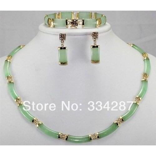 Noble green stone earring bracelet necklace set