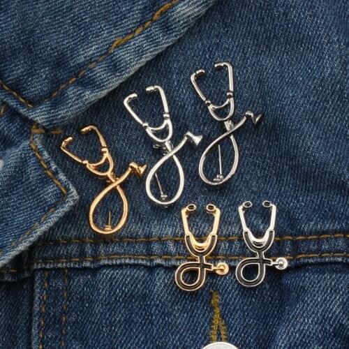 High Quality 2 Style Brooches Doctor Nurse Stethoscope Brooch Medical Jewelry Enamel Denim Jackets Collar Badge Pins Button