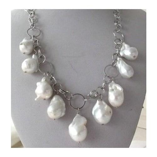 Free shipping >>>>17 inch White Baroque Keshi Keishi Pearl Pendant & Chain Necklace