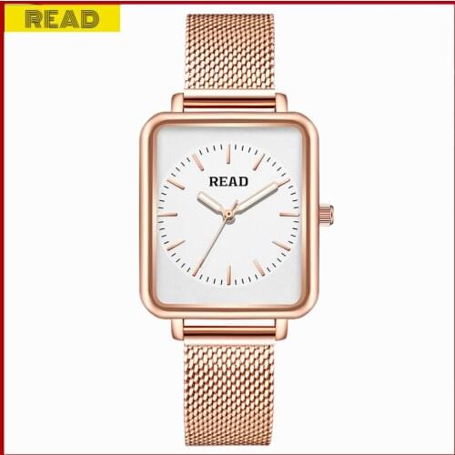 Women Square Quartz Wrist Watches Luxury RoseGold Watch Stainless Steel Waterproof Mesh Bracelet Wristwatches For Women Gift