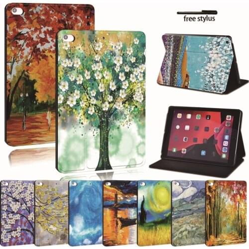 For iPad 2 3 4 5 6 7/Air 1 2 3/Pro 11 2018 2020 PU Leather Tablet Stand Folio Cover -Ultra-thin Painting colors Slim Case