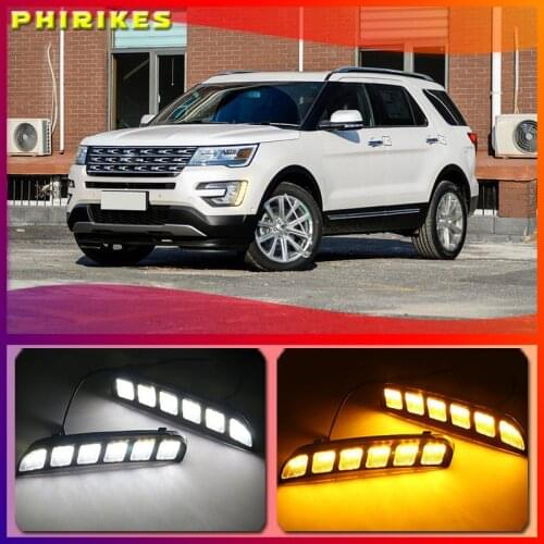 For Ford Explorer 2016 2017 2018 LED CAR DRL 12V Daytime Running Light Daylight fog lamp with Turn Signal & dimming style Relay