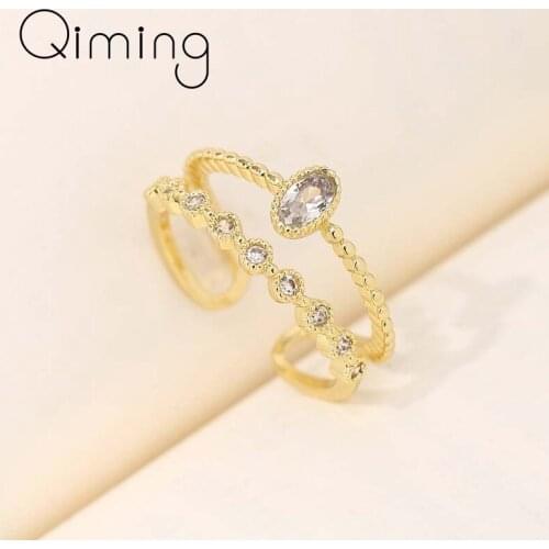 Double-layer Geometric Zircon Rings For Women Ethnic Jewelry Open Adjustable Fashion Stackable Ring Aneis Love Gift
